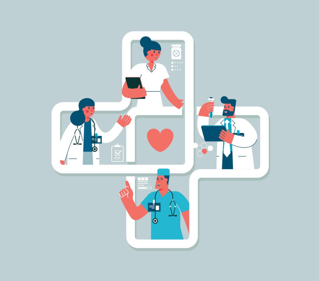 Doctors and nurses in healthcare teamwork
